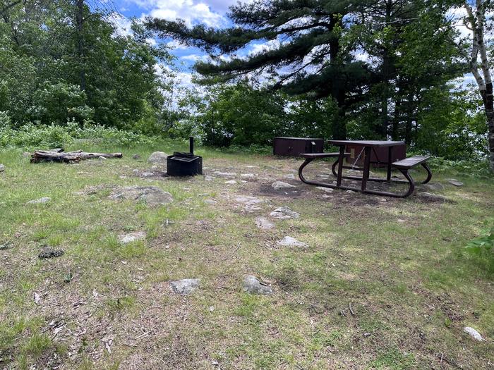 K11 Happy Landing view into campsite core of the fire ring picnic table and bear lockers.
