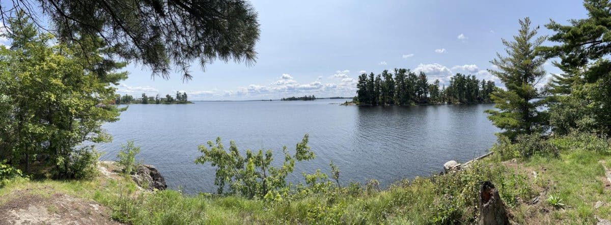 K24 Panorama view overlooking the water with a couple of islands in the background.